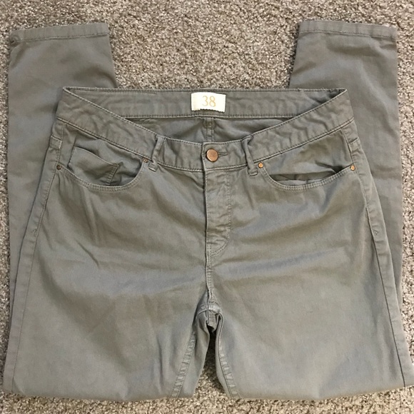 Basic Denim Gray Khaki Ankle Zip Skinny Leg Pants - Picture 1 of 8